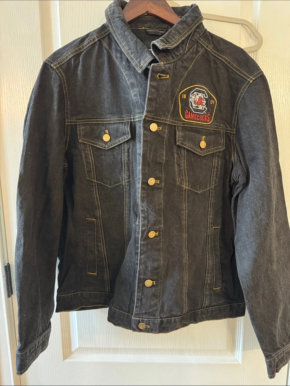 Men's Black Denim Jacket with Gamecocks Patch